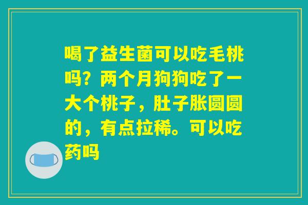 喝了益生菌可以吃毛桃吗？两个月狗狗吃了一大个桃子，肚子胀圆圆的，有点拉稀。可以吃药吗