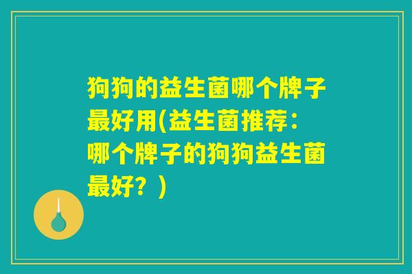 狗狗的益生菌哪个牌子最好用(益生菌推荐：哪个牌子的狗狗益生菌最好？)