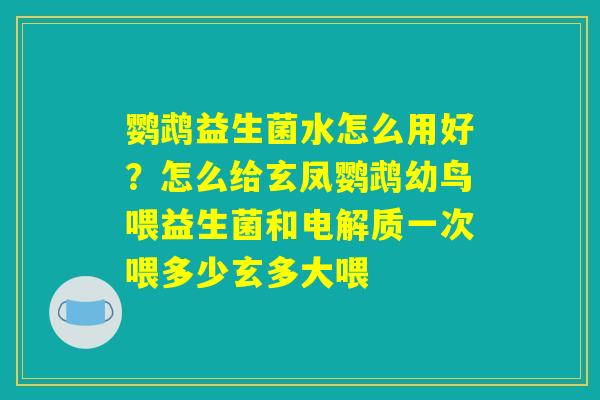 鹦鹉益生菌水怎么用好？怎么给玄凤鹦鹉幼鸟喂益生菌和电解质一次喂多少玄多大喂