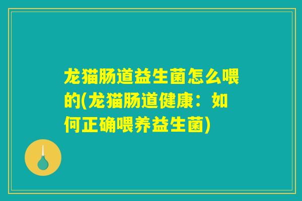 龙猫肠道益生菌怎么喂的(龙猫肠道健康：如何正确喂养益生菌)