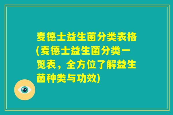 麦德士益生菌分类表格(麦德士益生菌分类一览表，全方位了解益生菌种类与功效)