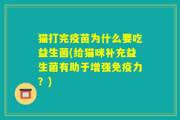 猫打完疫苗为什么要吃益生菌(给猫咪补充益生菌有助于增强免疫力？)