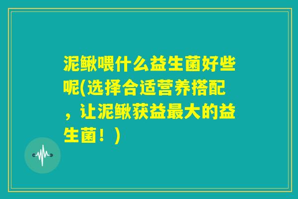 泥鳅喂什么益生菌好些呢(选择合适营养搭配,让泥鳅获益最大的益生菌!) 泥鳅喂什么益生菌好些呢(选择合适营养搭配,让泥鳅获益最大的益生菌!)