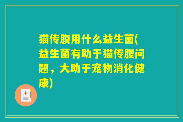 猫传腹用什么益生菌(益生菌有助于猫传腹问题，大助于宠物消化健康)