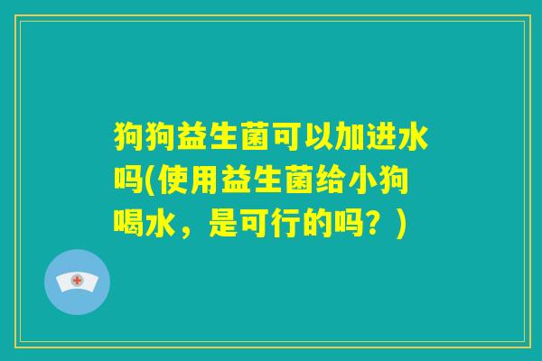 狗狗益生菌可以加进水吗(使用益生菌给小狗喝水,是可行的吗?) 狗狗益生菌可以加进水吗(使用益生菌给小狗喝水,是可行的吗?)