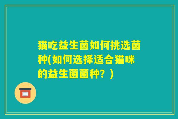 猫吃益生菌如何挑选菌种(如何选择适合猫咪的益生菌菌种？)