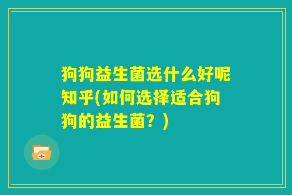 狗狗益生菌选什么好呢知乎(如何选择适合狗狗的益生菌？)