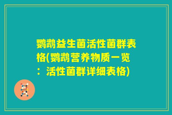 鹦鹉益生菌活性菌群表格(鹦鹉营养物质一览：活性菌群详细表格)