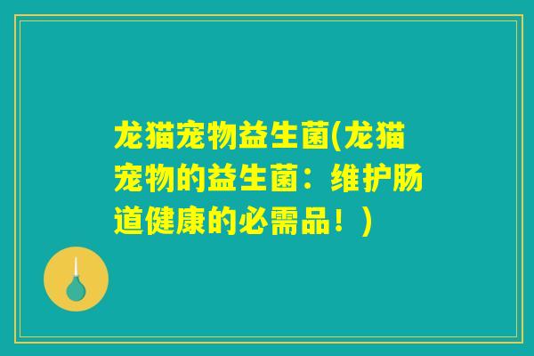 龙猫宠物益生菌(龙猫宠物的益生菌：维护肠道健康的必需品！)