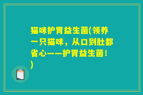 猫咪护胃益生菌(领养一只猫咪，从口到肚都省心——护胃益生菌！)