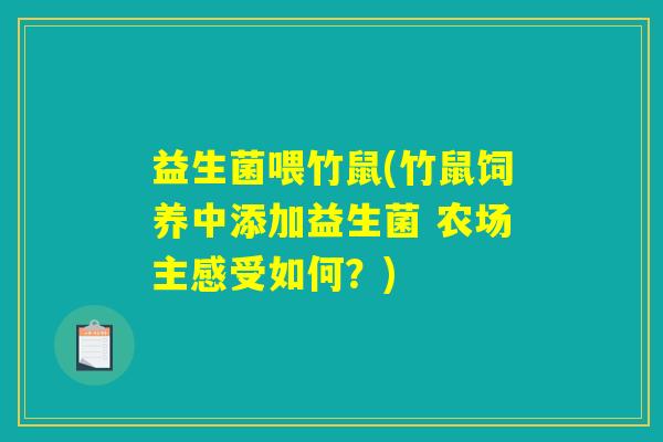 益生菌喂竹鼠(竹鼠饲养中添加益生菌 农场主感受如何？)