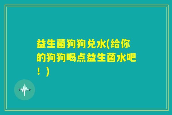 益生菌狗狗兑水(给你的狗狗喝点益生菌水吧！)