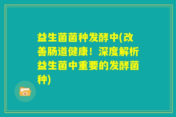 益生菌菌种发酵中(改善肠道健康！深度解析益生菌中重要的发酵菌种)