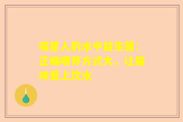 喵星人的水中益生菌：正确喂养方式大，让猫咪爱上饮水